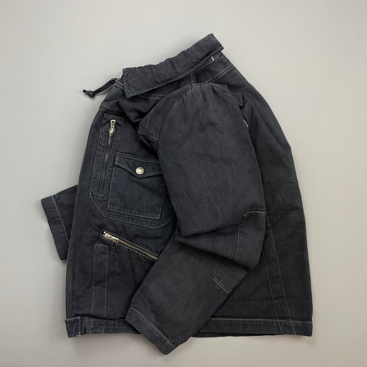 C.P. Company Navy SS06 Denim Contrast Stitch Collared Biker Jacket