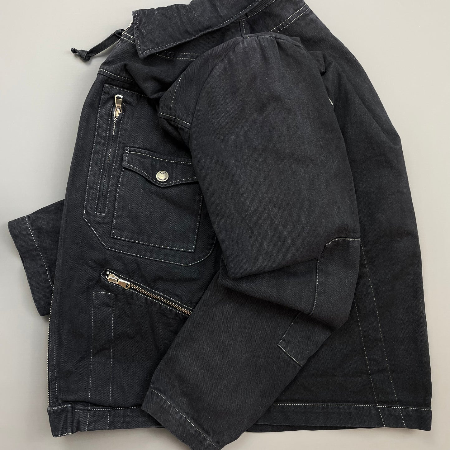 C.P. Company Navy SS06 Denim Contrast Stitch Collared Biker Jacket