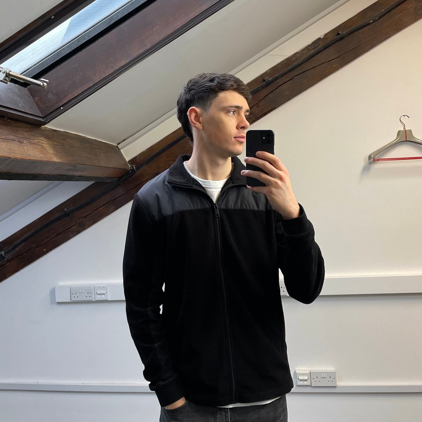 Prada Sport Black 2014 Nylon Shoulder Panel Fleece Jacket