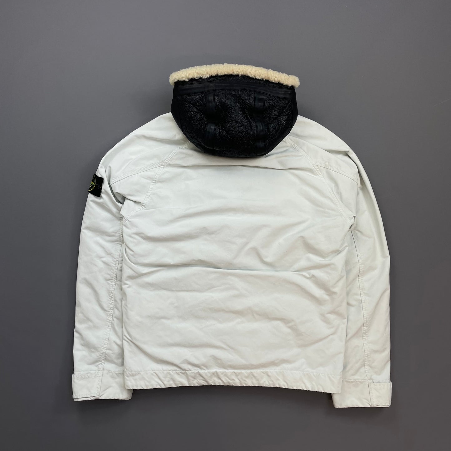 Stone Island White AW17 David-TC Sheep Leather Sheerling Hood Down Puffer Lined Jacket