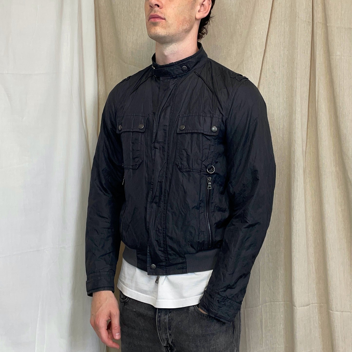 Prada Sport Grey/Navy 2006 Nylon Mixed Metal Biker Jacket
