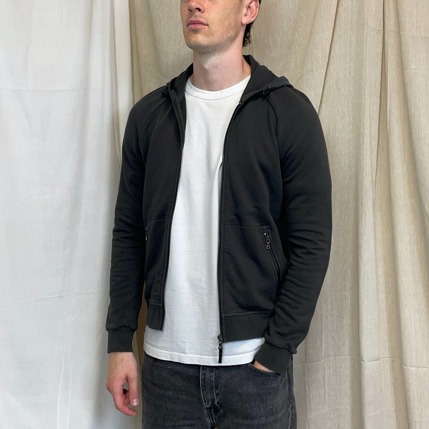 Prada Sport Khaki Grey 2014 Nylon Hood Zip-Through Hoodie
