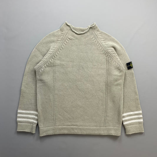 Stone Island Grey AW01 Chunky Wool Knit Mockneck Jumper