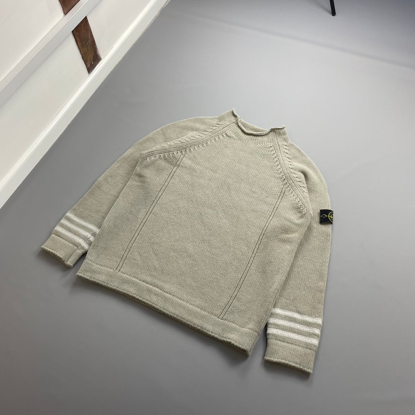 Stone Island Grey AW01 Chunky Wool Knit Mockneck Jumper