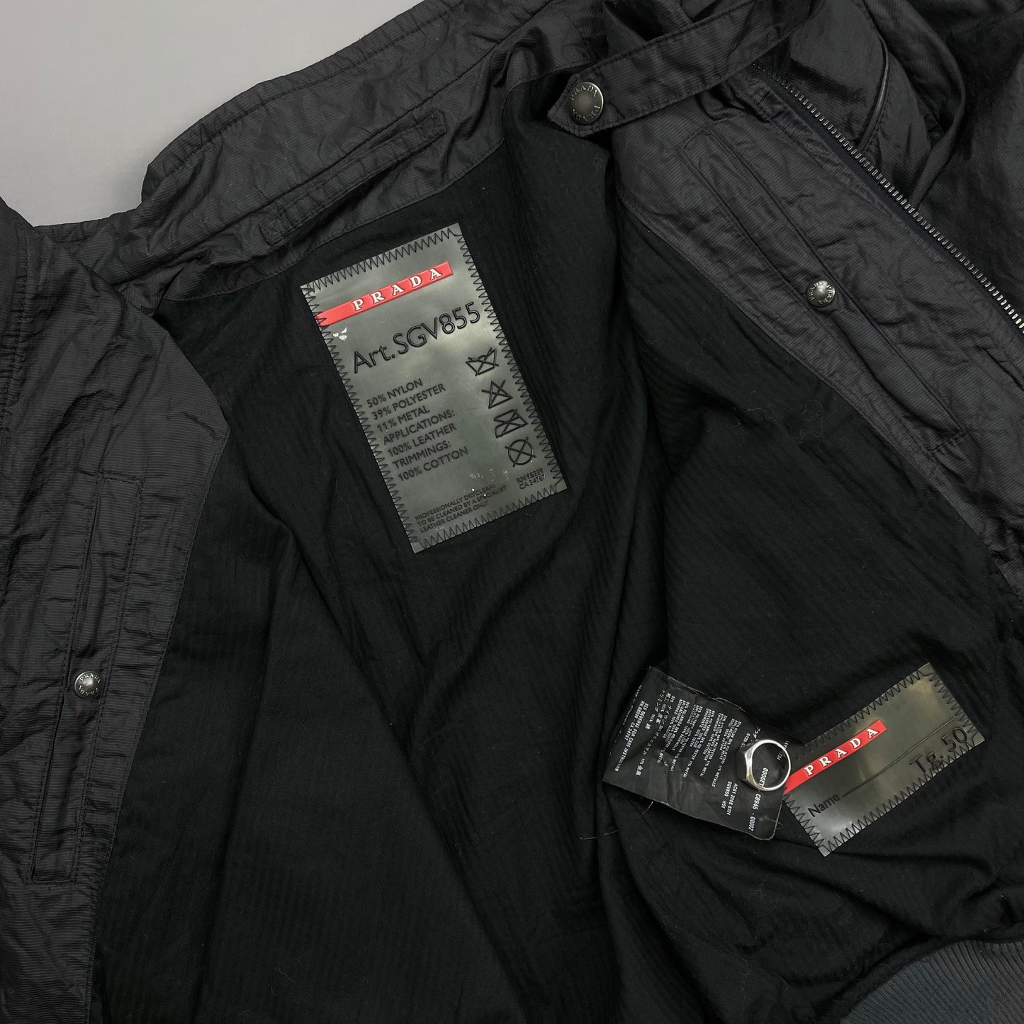 Prada Sport Grey/Navy 2006 Nylon Mixed Metal Biker Jacket