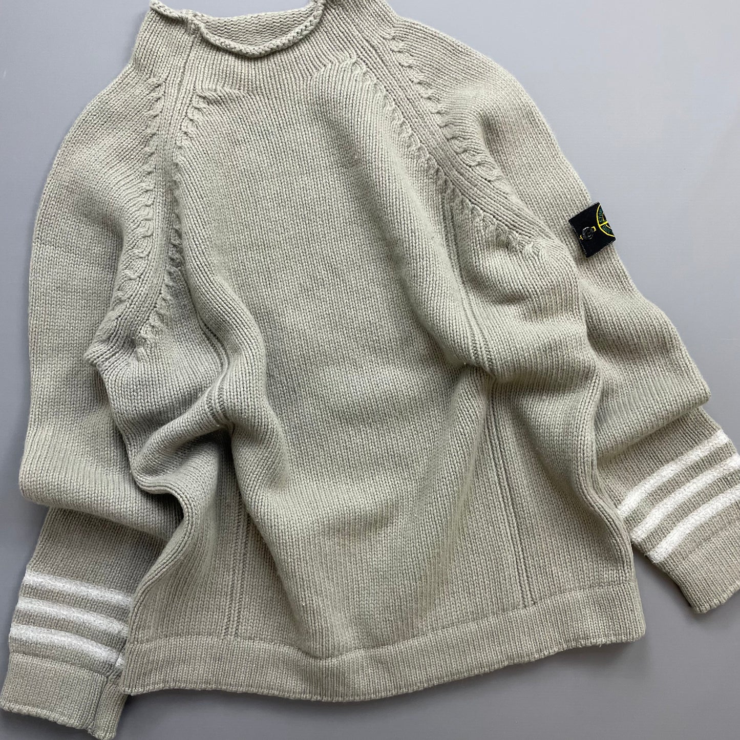 Stone Island Grey AW01 Chunky Wool Knit Mockneck Jumper