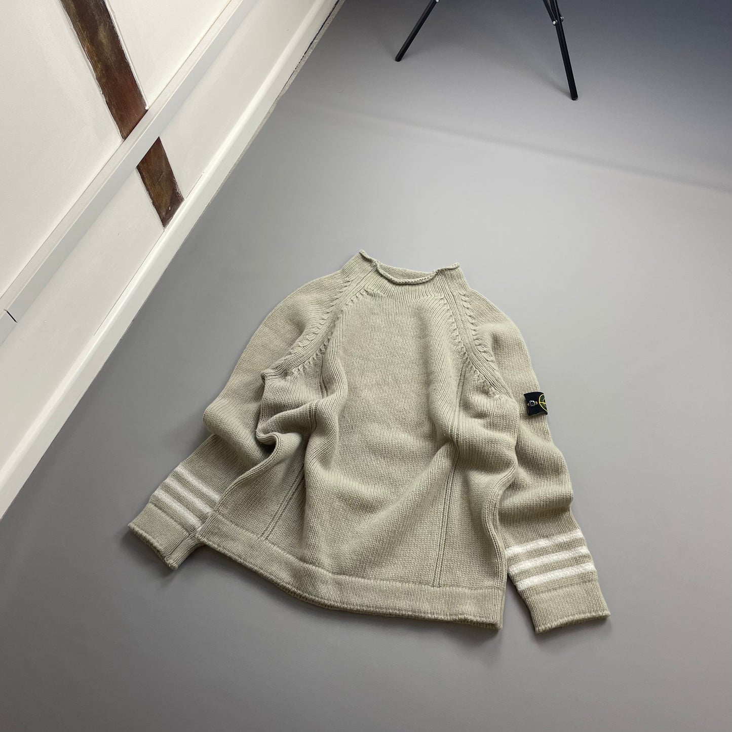 Stone Island Grey AW01 Chunky Wool Knit Mockneck Jumper