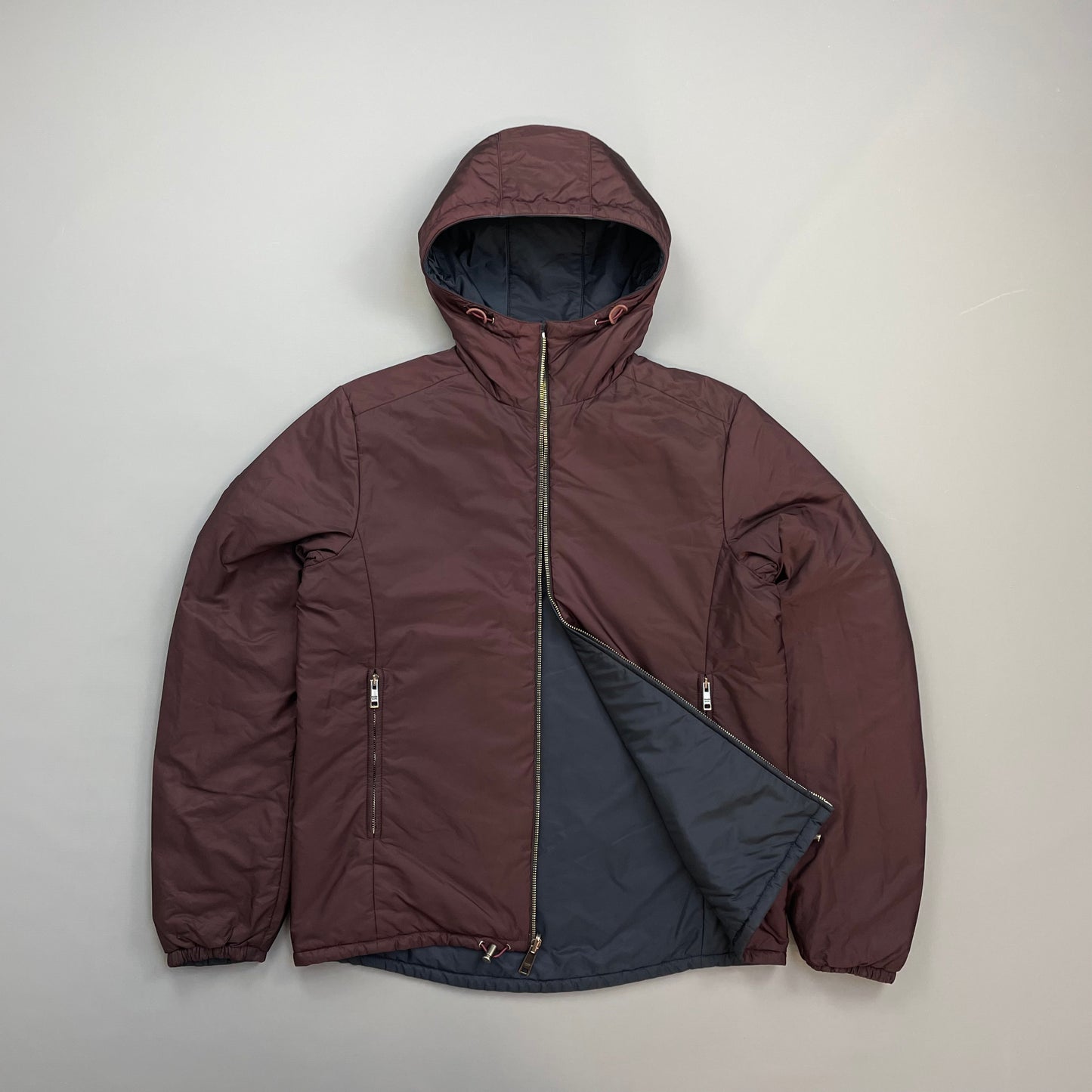 Prada Sport Navy & Burgundy 2018 Nylon Reversible Padded Hooded Jacket