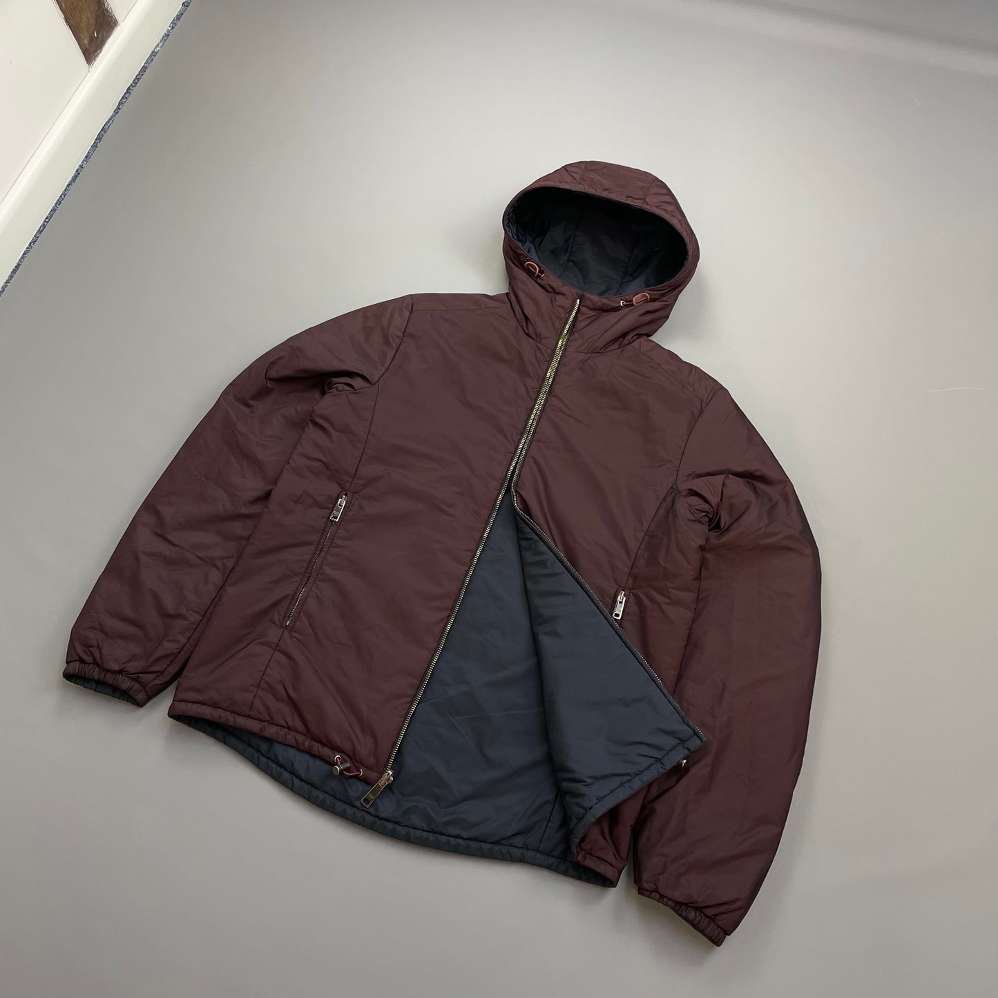 Prada Sport Navy & Burgundy 2018 Nylon Reversible Padded Hooded Jacket