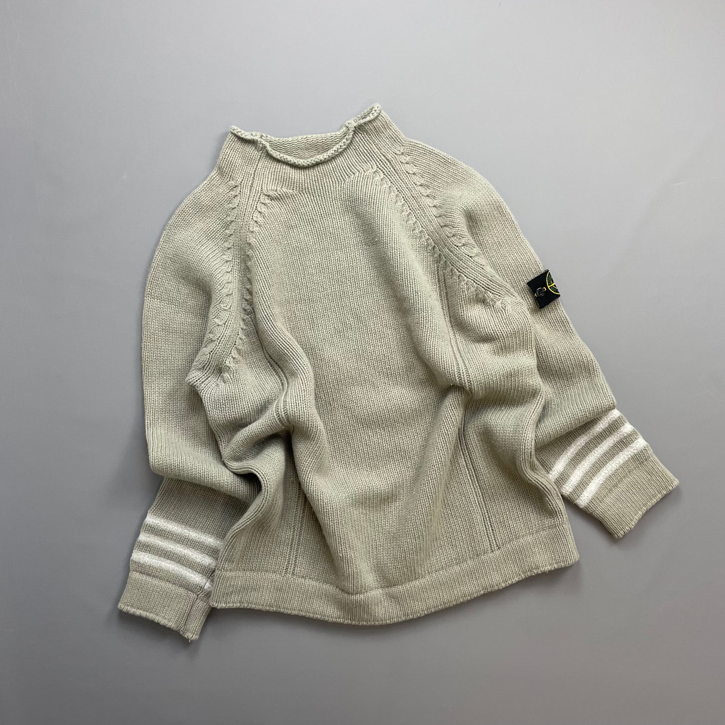 Stone Island Grey AW01 Chunky Wool Knit Mockneck Jumper