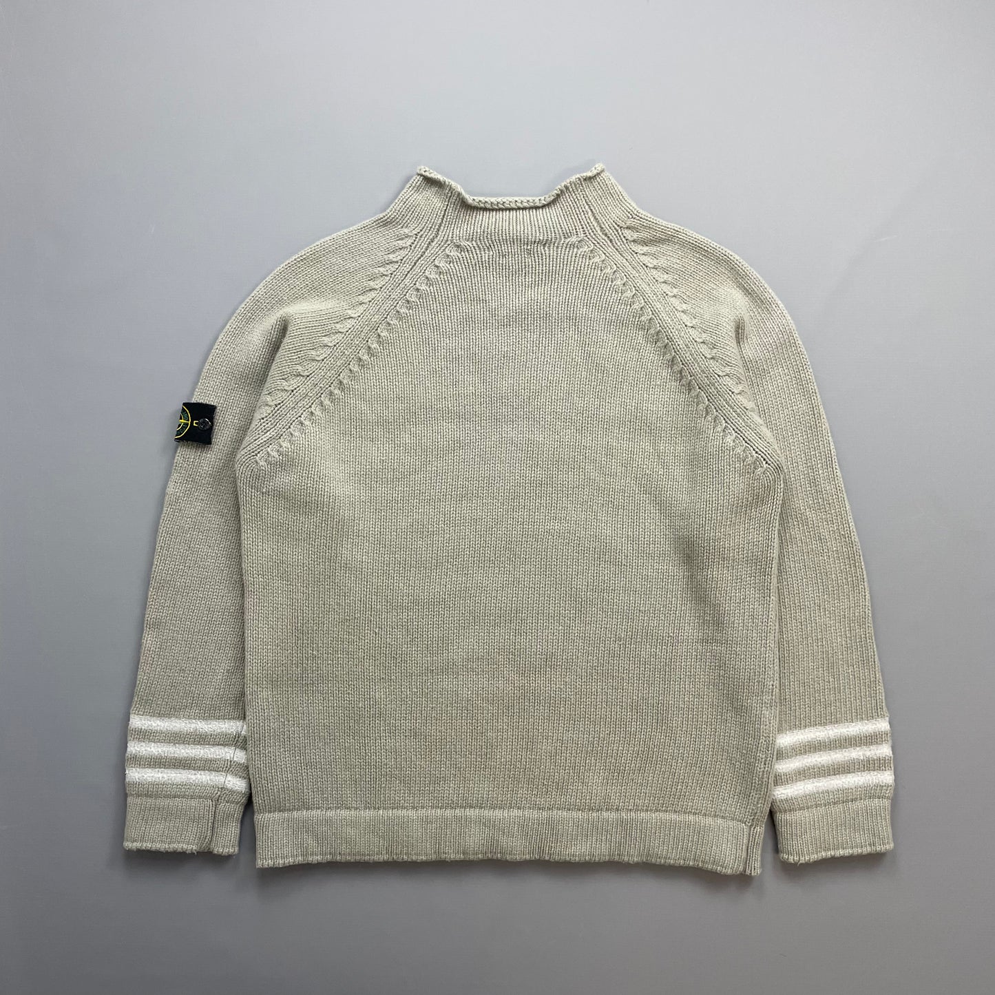 Stone Island Grey AW01 Chunky Wool Knit Mockneck Jumper