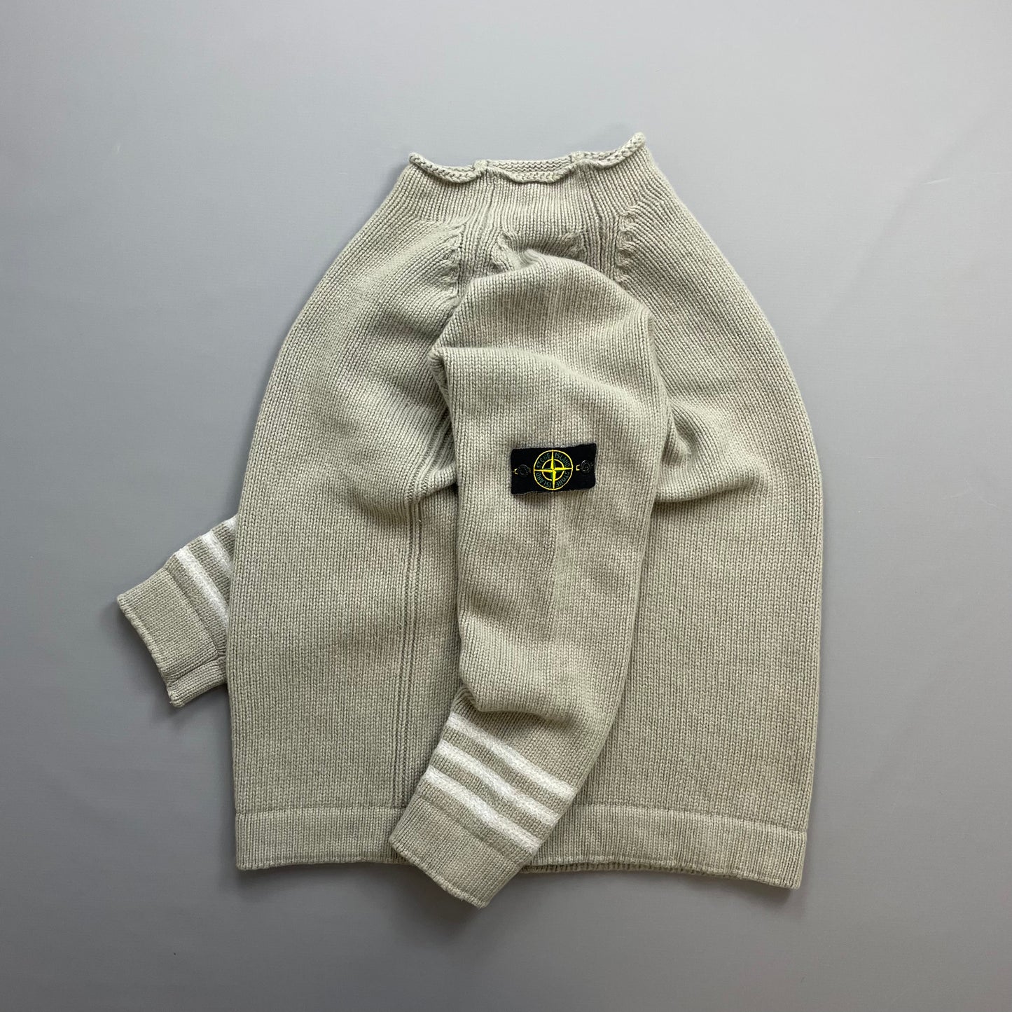 Stone Island Grey AW01 Chunky Wool Knit Mockneck Jumper