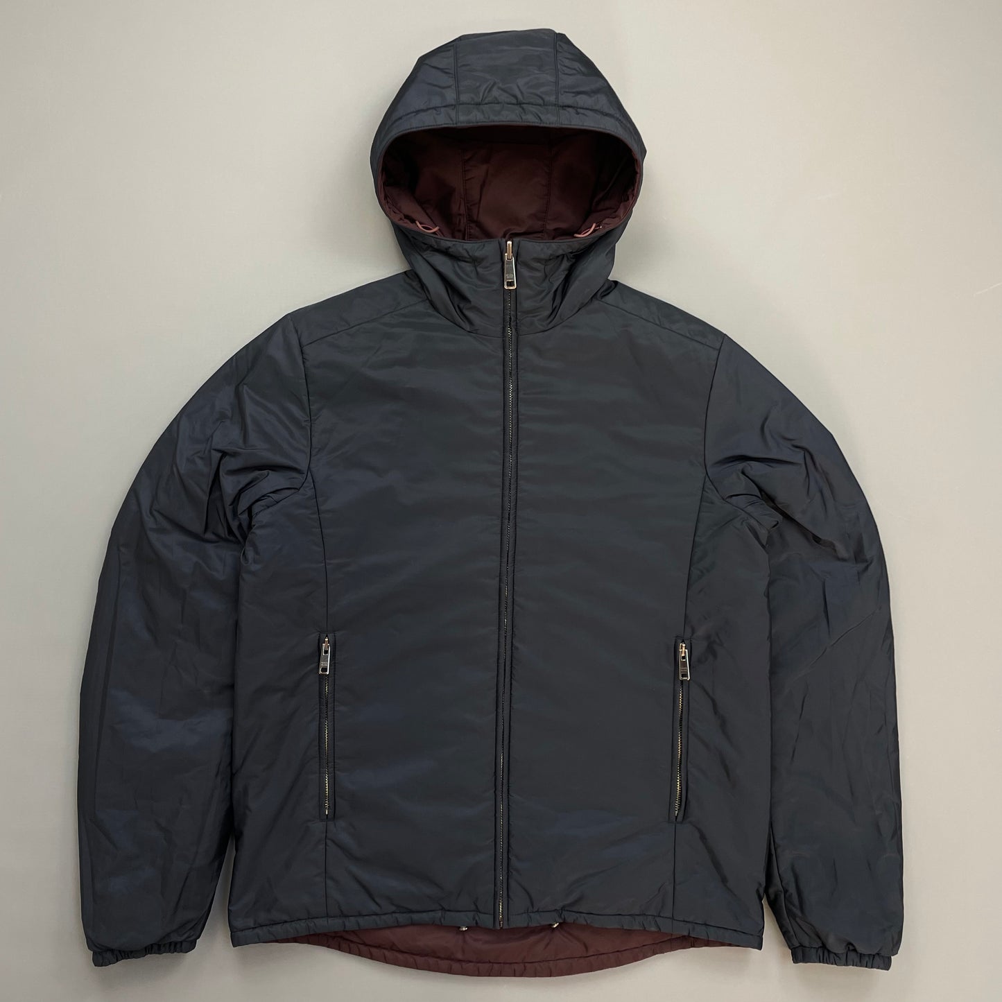 Prada Sport Navy & Burgundy 2018 Nylon Reversible Padded Hooded Jacket