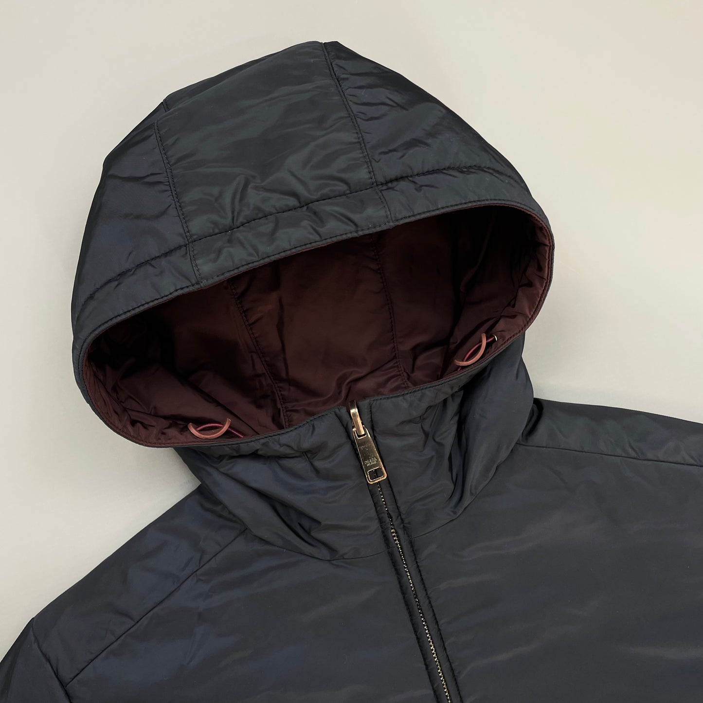 Prada Sport Navy & Burgundy 2018 Nylon Reversible Padded Hooded Jacket