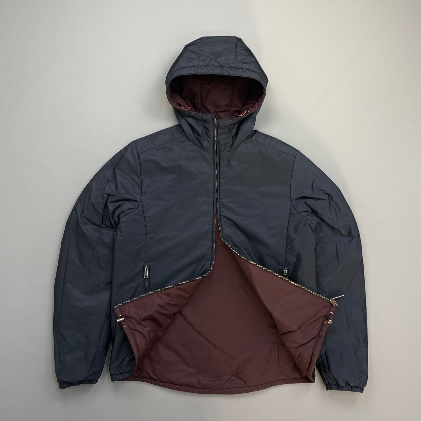 Prada Sport Navy & Burgundy 2018 Nylon Reversible Padded Hooded Jacket