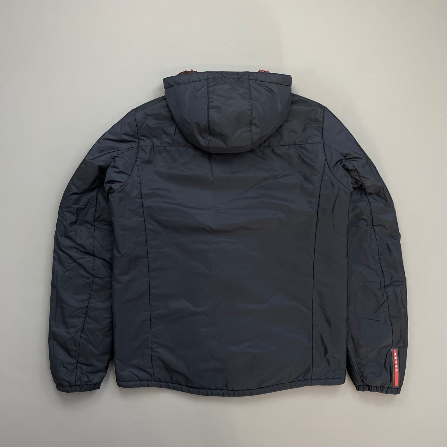 Prada Sport Navy & Burgundy 2018 Nylon Reversible Padded Hooded Jacket