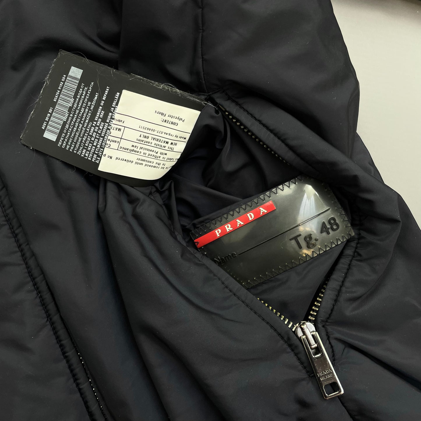 Prada Sport Navy & Burgundy 2018 Nylon Reversible Padded Hooded Jacket