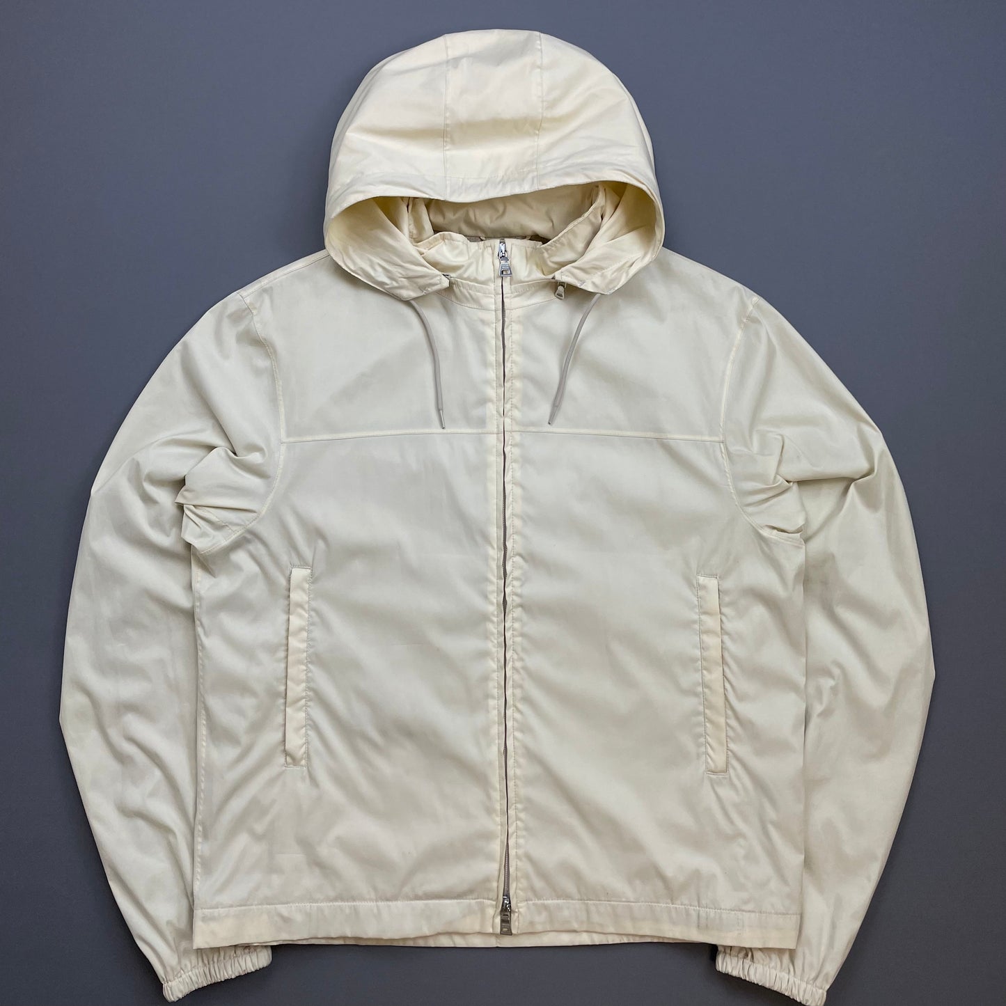 Prada Sport Cream 00s Packable Detachable Hood Windbreaker Jacket