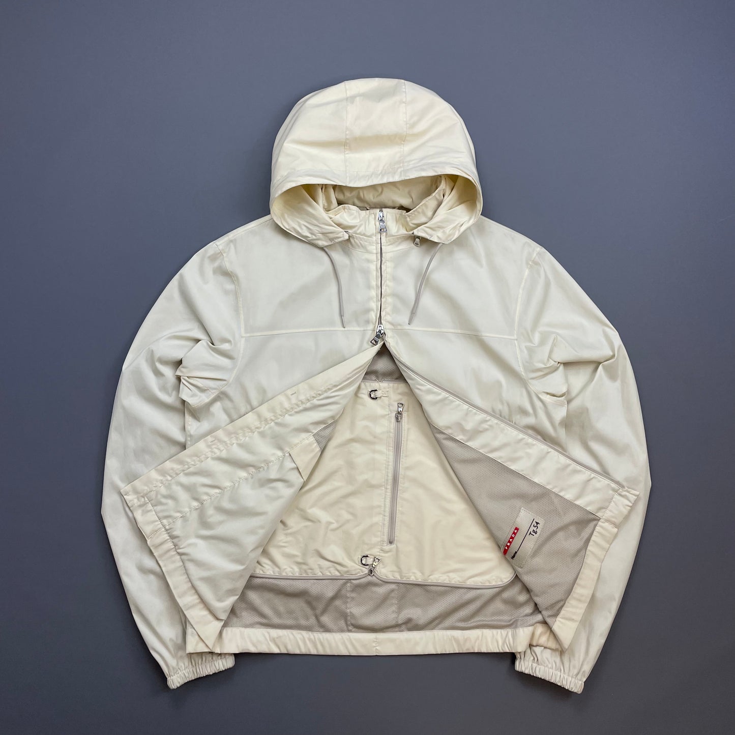 Prada Sport Cream 00s Packable Detachable Hood Windbreaker Jacket