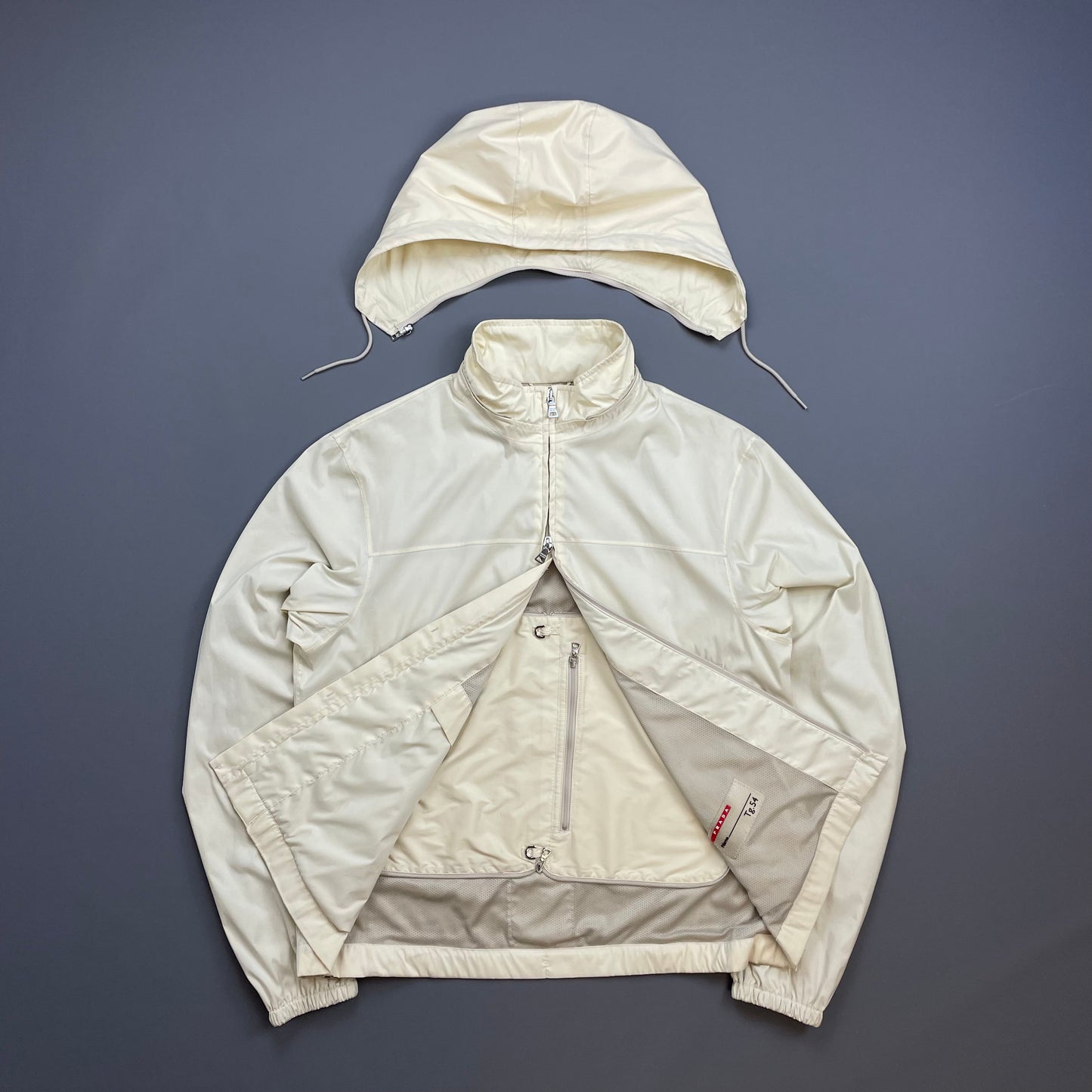 Prada Sport Cream 00s Packable Detachable Hood Windbreaker Jacket