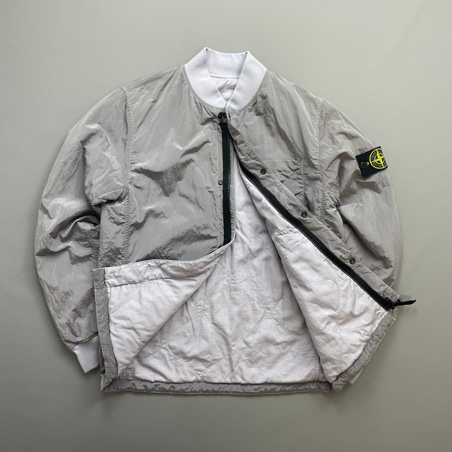 Stone Island Silver/Lilac SS18 Reversible Nylon Metal Quilted Bomber Jacket