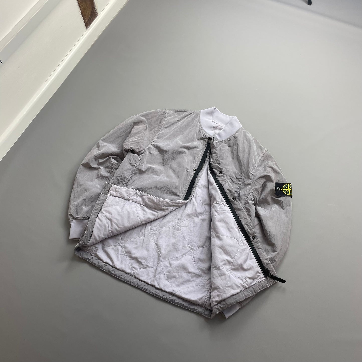 Stone Island Silver/Lilac SS18 Reversible Nylon Metal Quilted Bomber Jacket