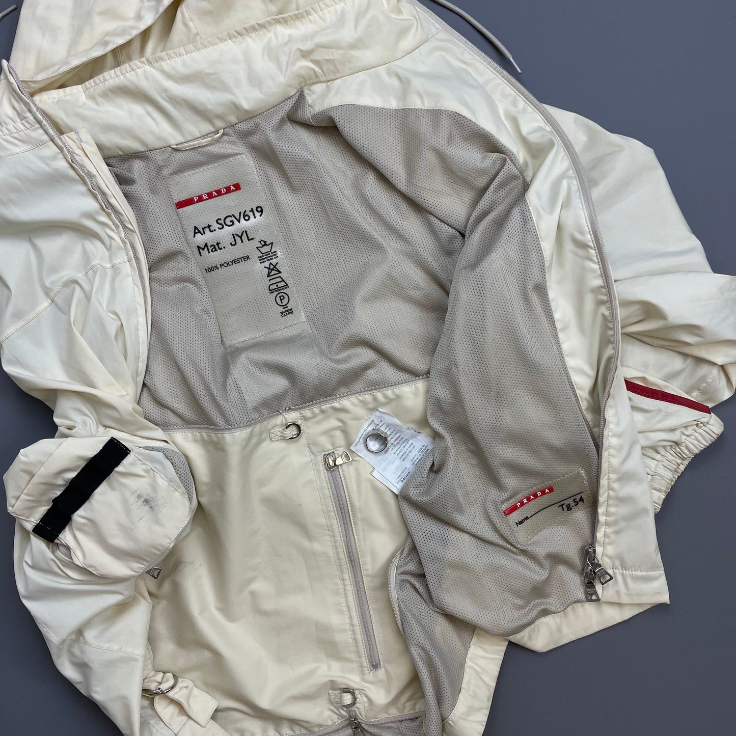 Prada Sport Cream 00s Packable Detachable Hood Windbreaker Jacket
