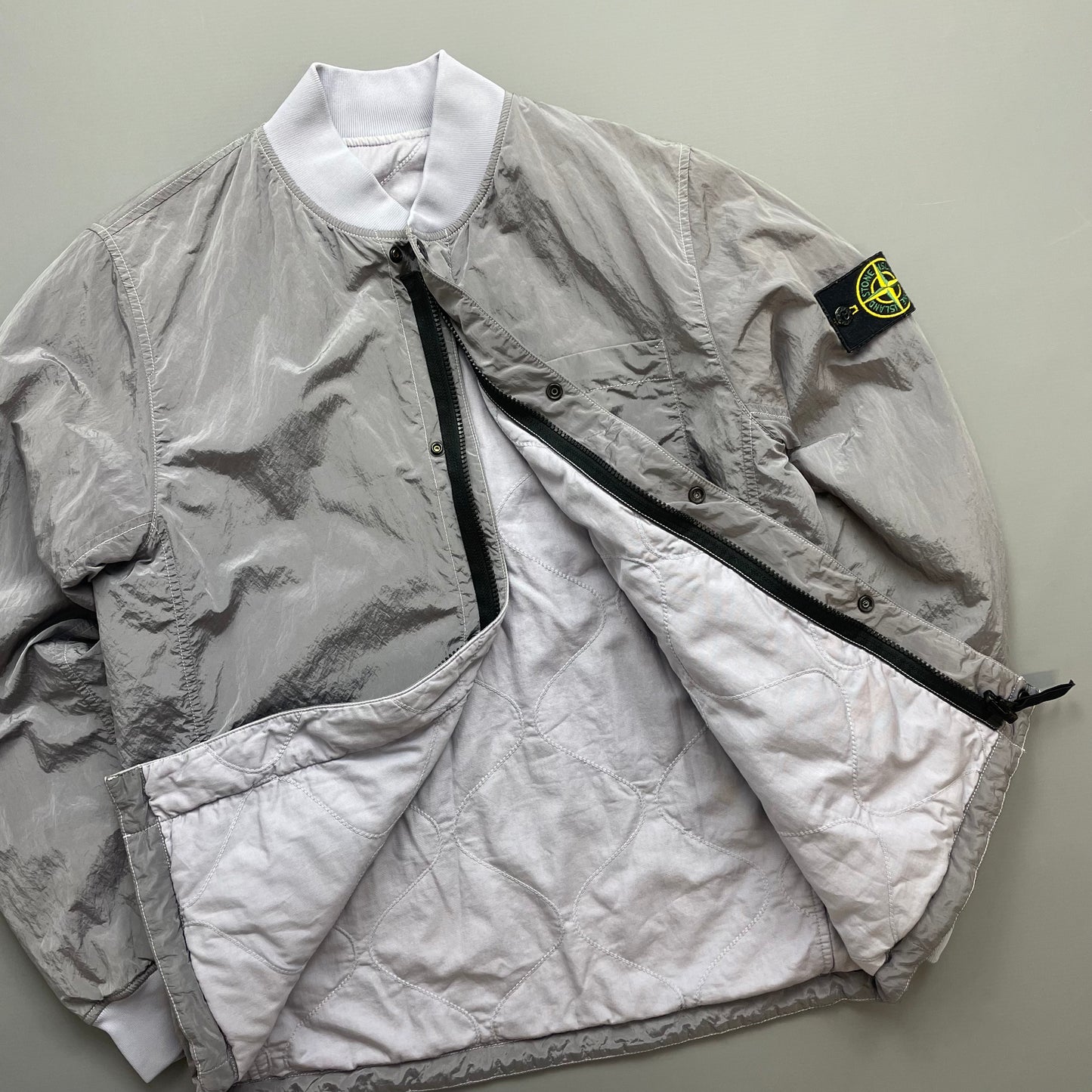Stone Island Silver/Lilac SS18 Reversible Nylon Metal Quilted Bomber Jacket