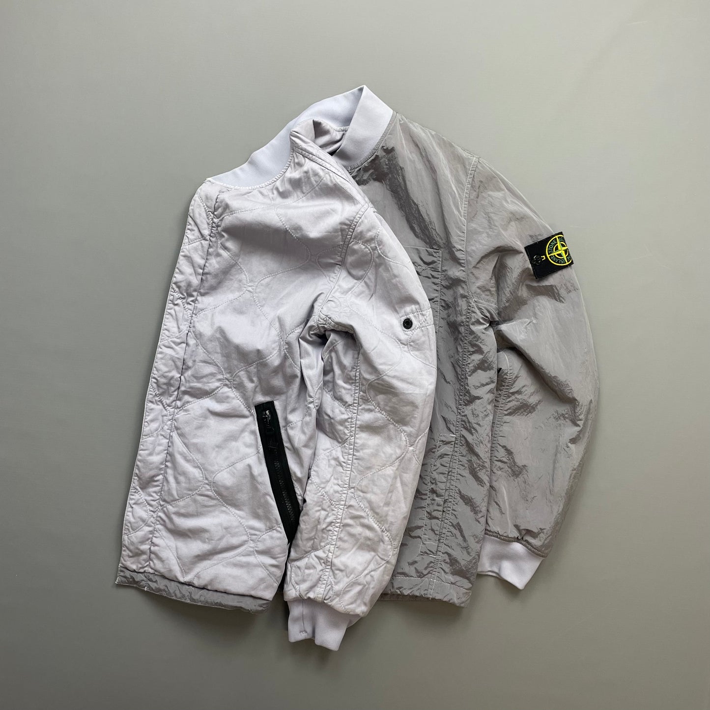 Stone Island Silver/Lilac SS18 Reversible Nylon Metal Quilted Bomber Jacket