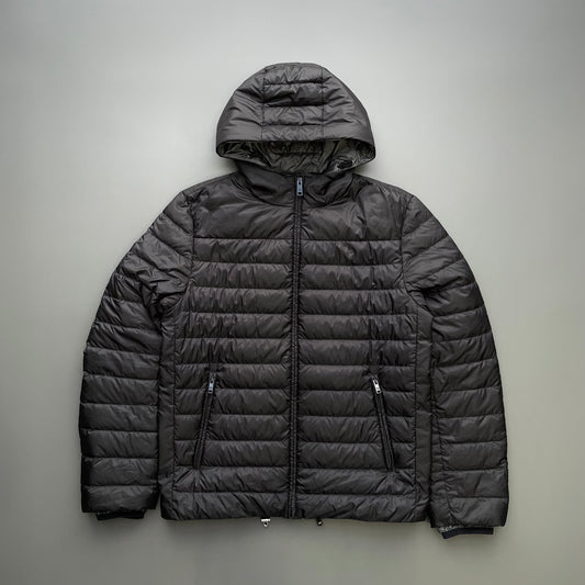 Prada Grey & Black 2019 Lightweight Goose Down Hooded Puffer Jacket