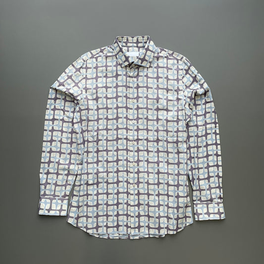 Prada Milano Grey & Blue 00s Geometric Interlink All-Over Print Shirt