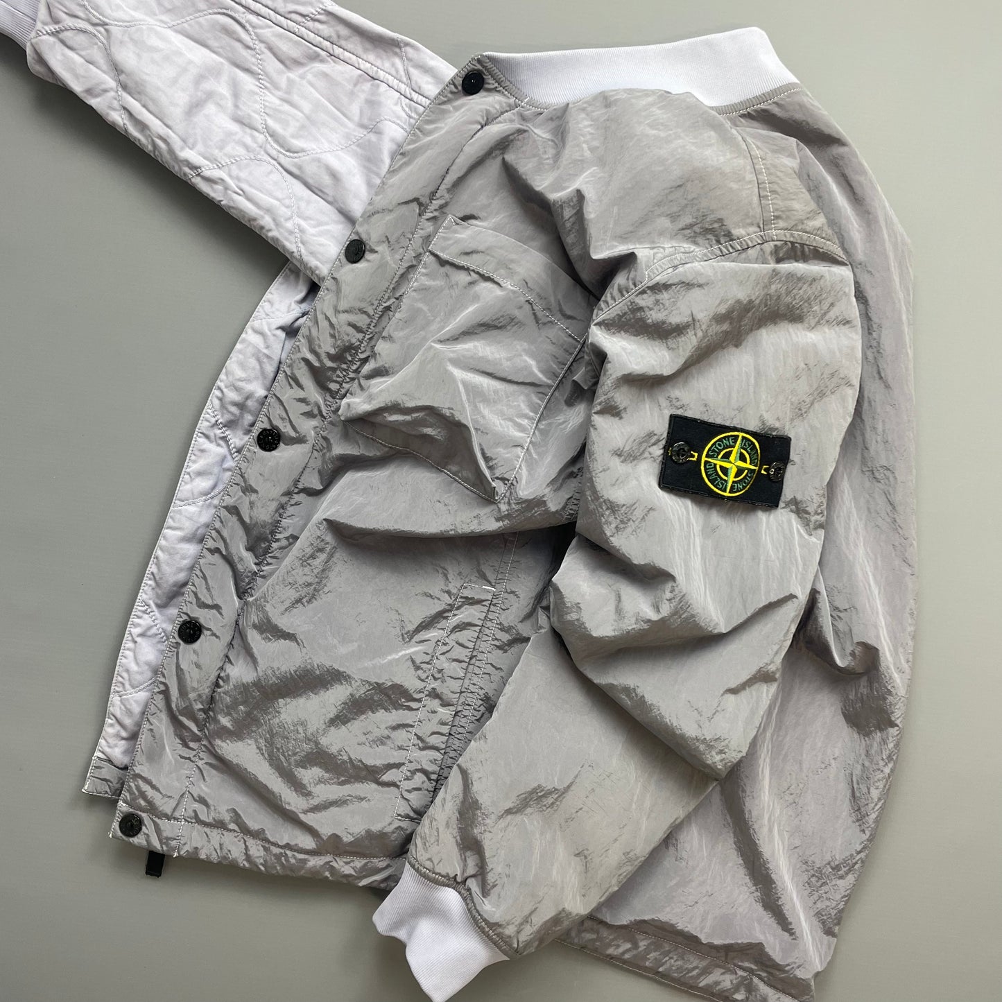 Stone Island Silver/Lilac SS18 Reversible Nylon Metal Quilted Bomber Jacket