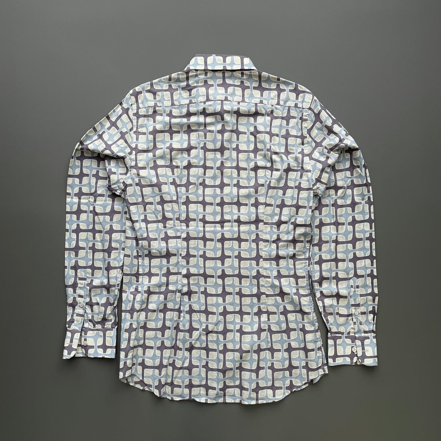 Prada Milano Grey & Blue 00s Geometric Interlink All-Over Print Shirt
