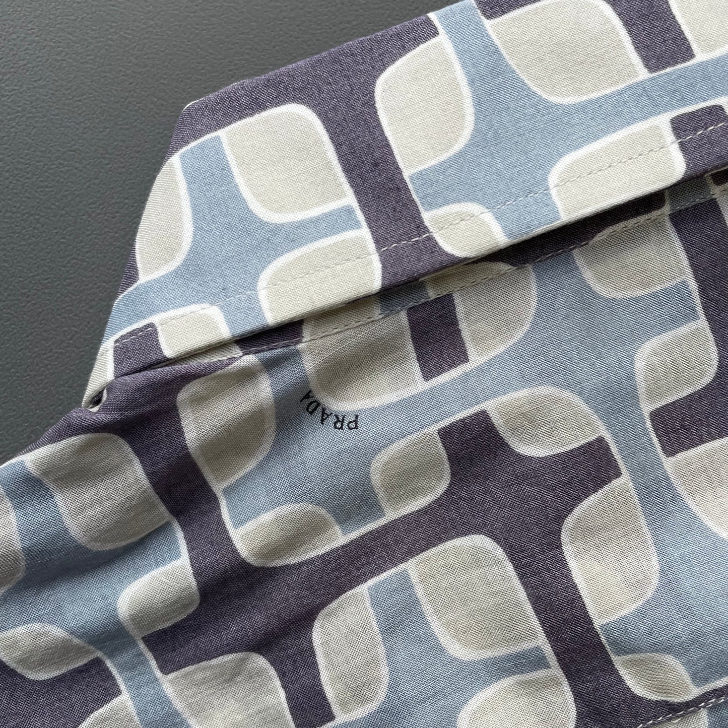 Prada Milano Grey & Blue 00s Geometric Interlink All-Over Print Shirt