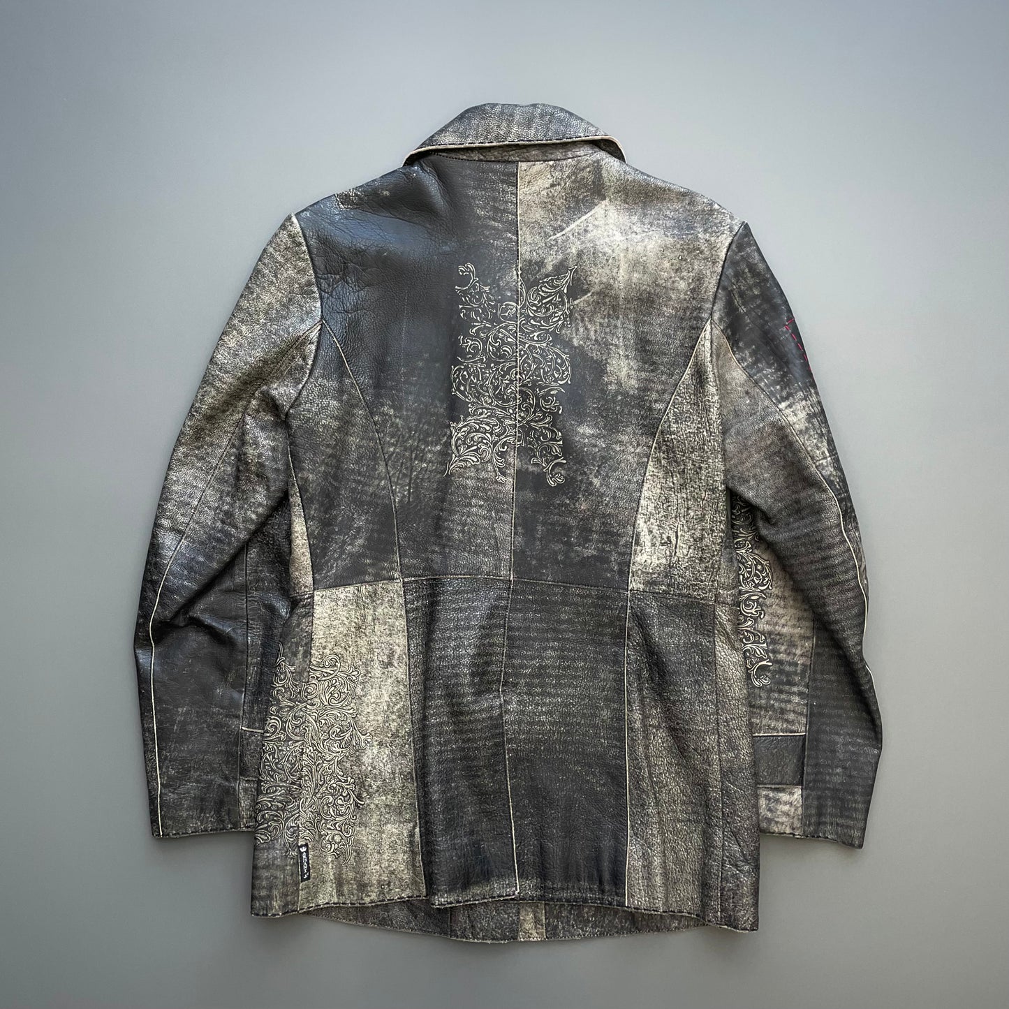 Armani Jeans Dark Grey 00s Pattern Detailed Leather Women's Trench Coat