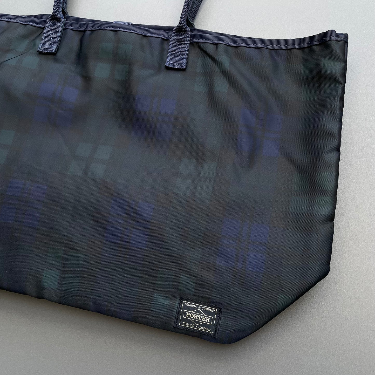 Porter Yoshida & Co. Navy & Green Nylon Tartan Shoulder Bag