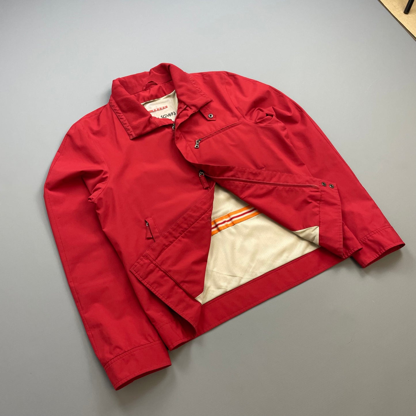 Prada Sport Red 00s Goretex Nylon Trim Collar Harrington Jacket