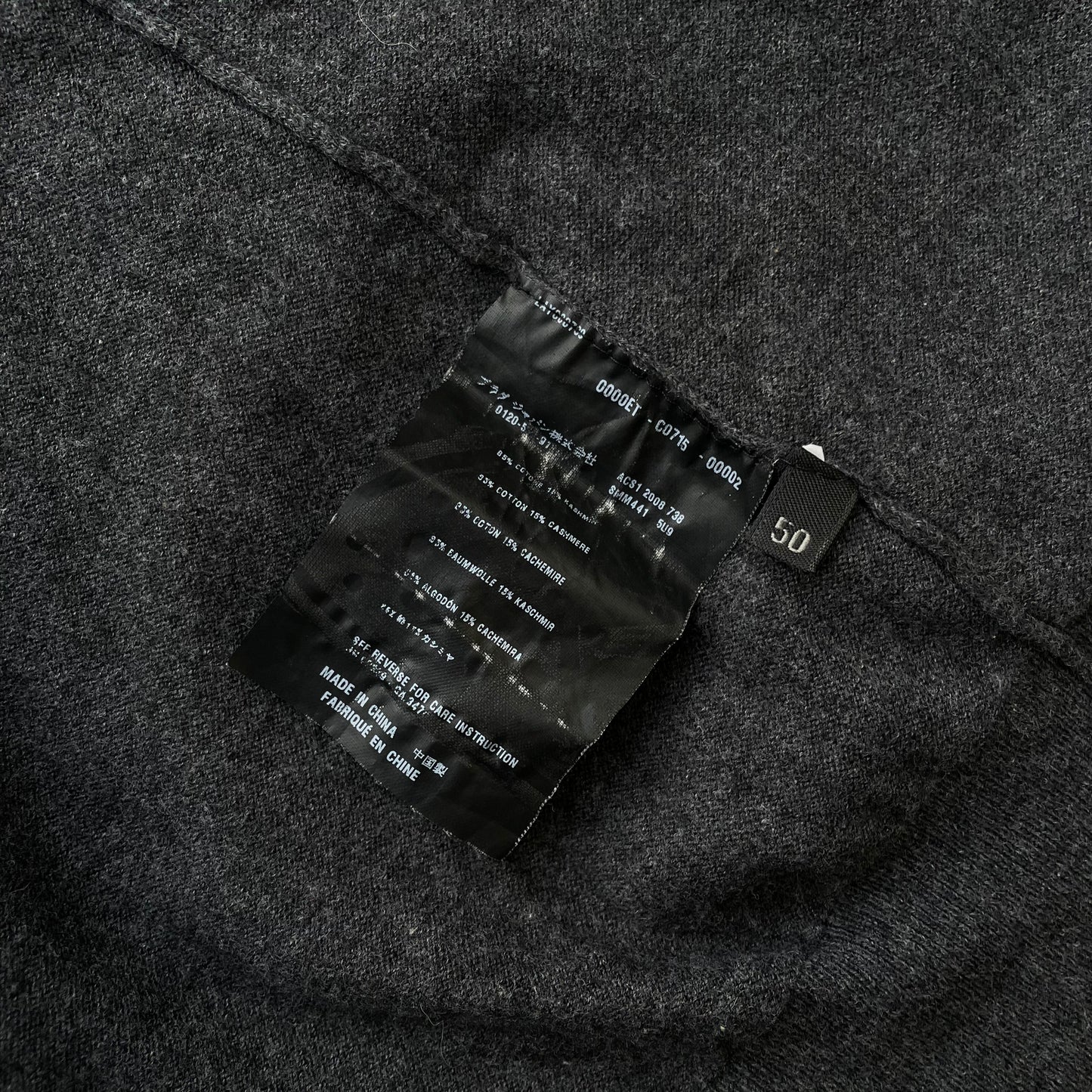 Prada Sport Grey 2008 Cashmere V-Neck Knit Jumper