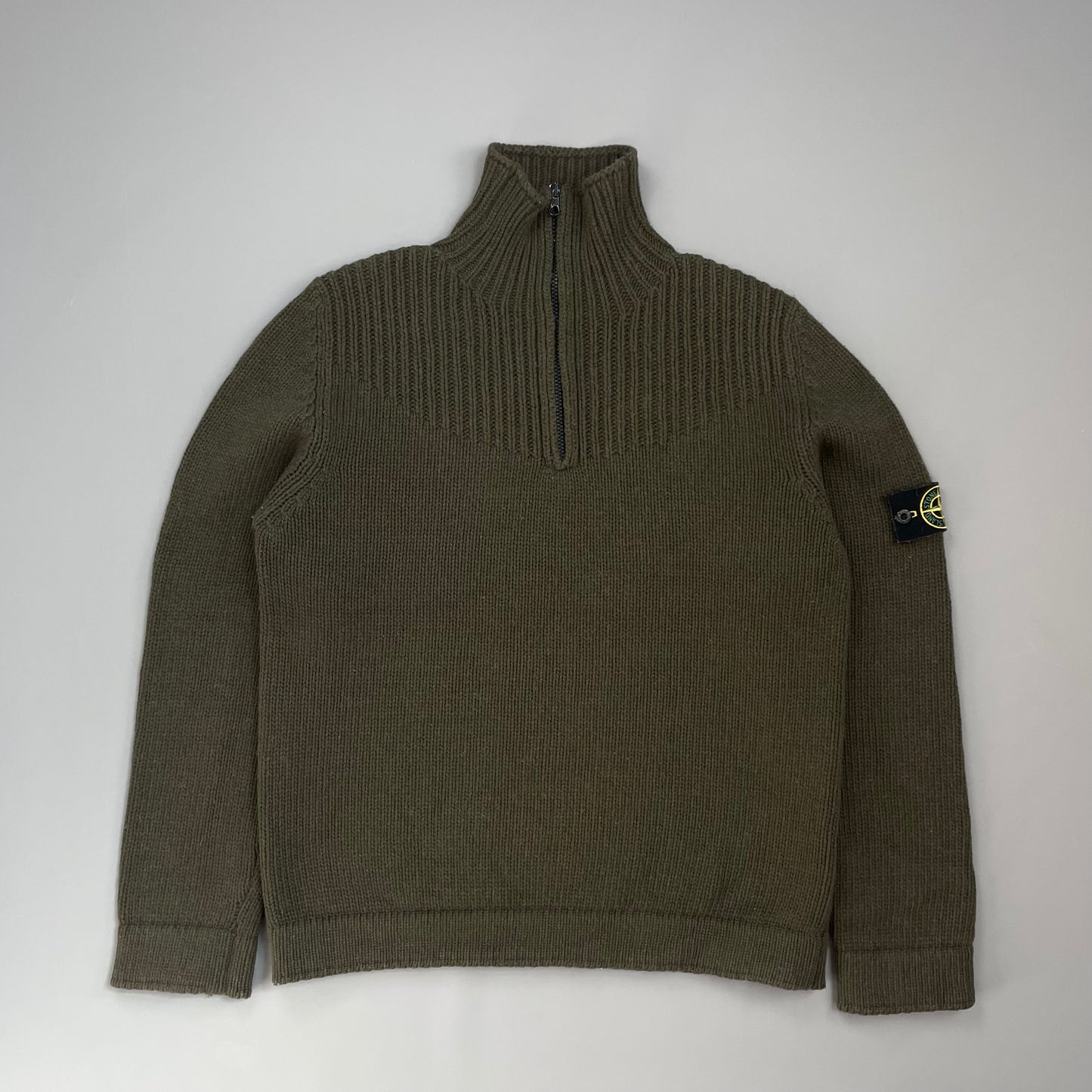 Stone Island Khaki 00s Wool Knit Half-Zip Jumper