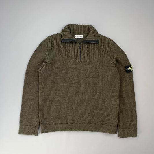 Stone Island Khaki 00s Wool Knit Half-Zip Jumper