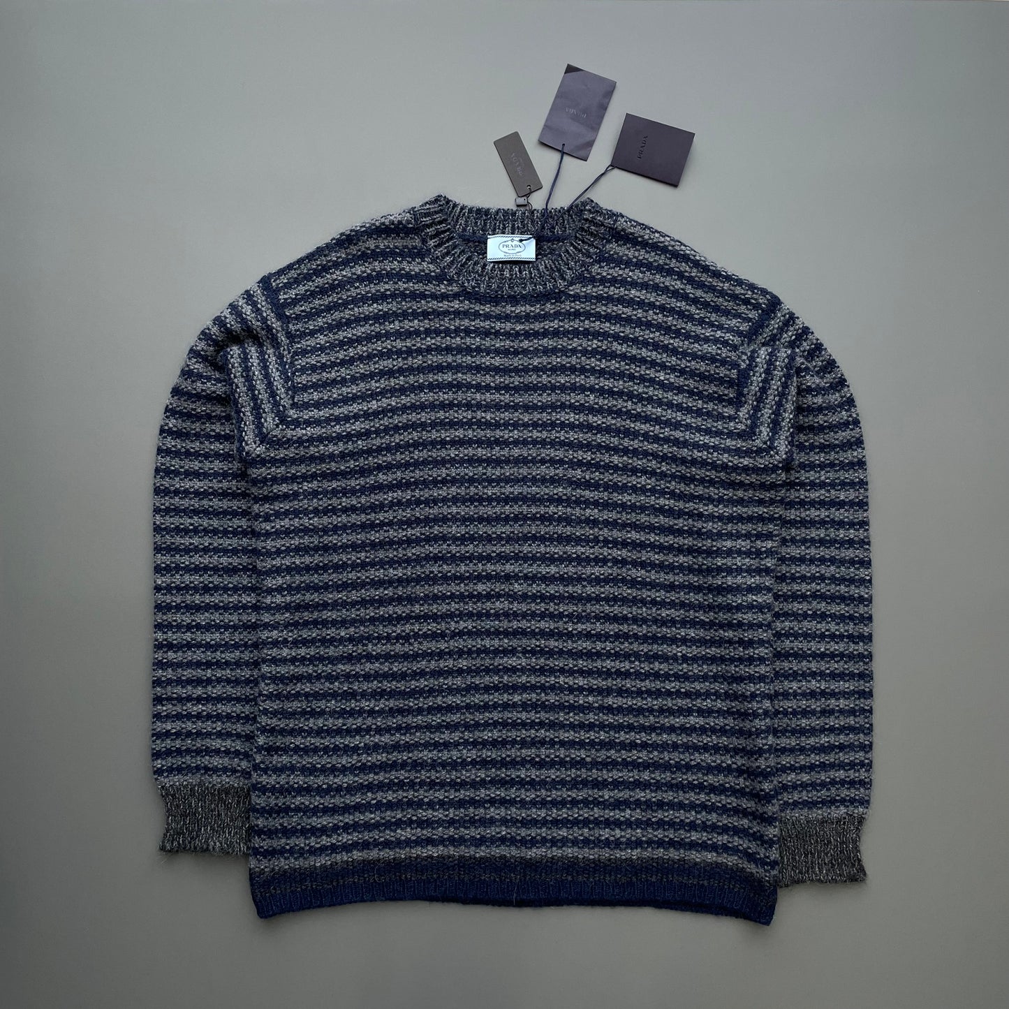 Prada Navy & Grey 2014 Alpaca Wool Chunky Knit Striped Jumper
