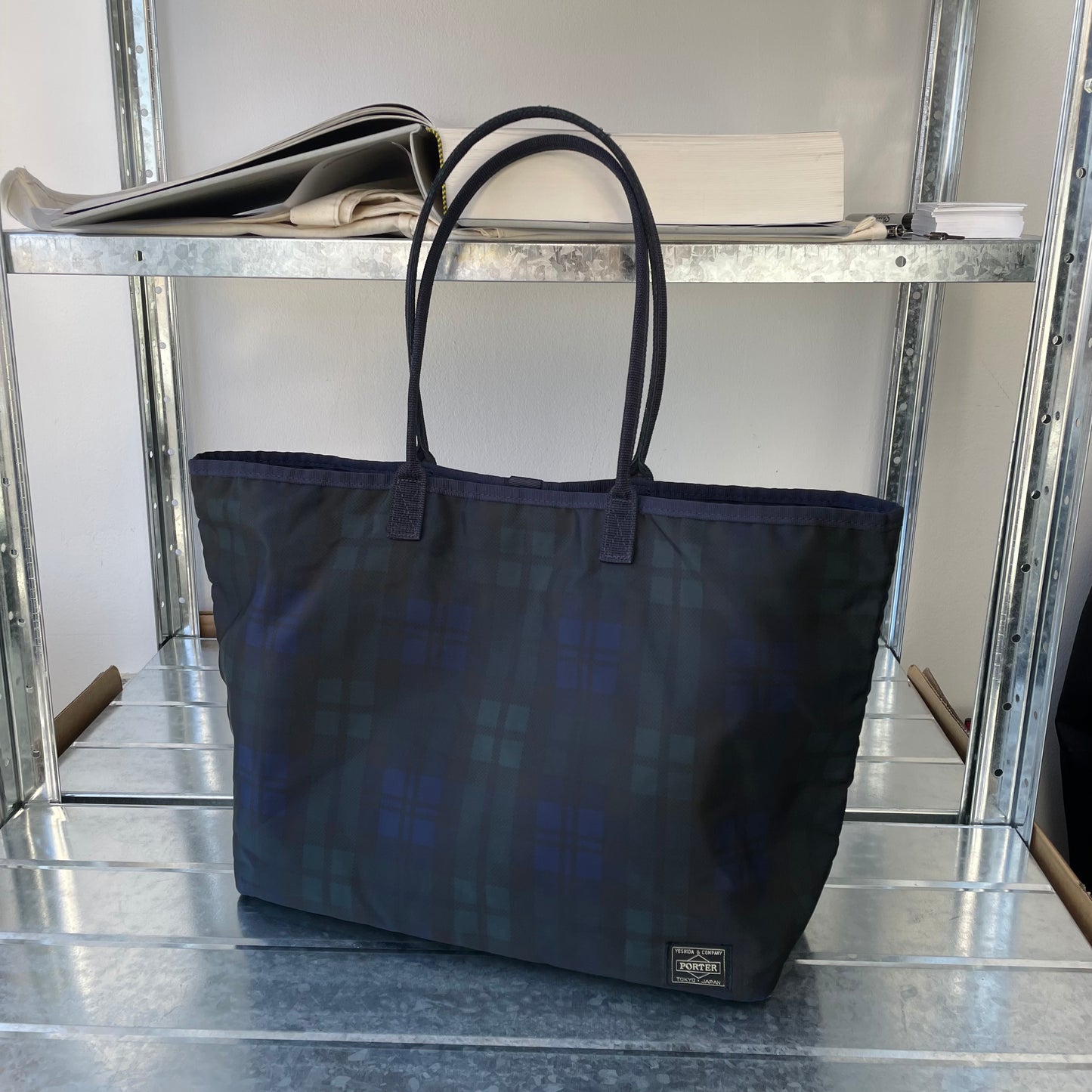 Porter Yoshida & Co. Navy & Green Nylon Tartan Shoulder Bag