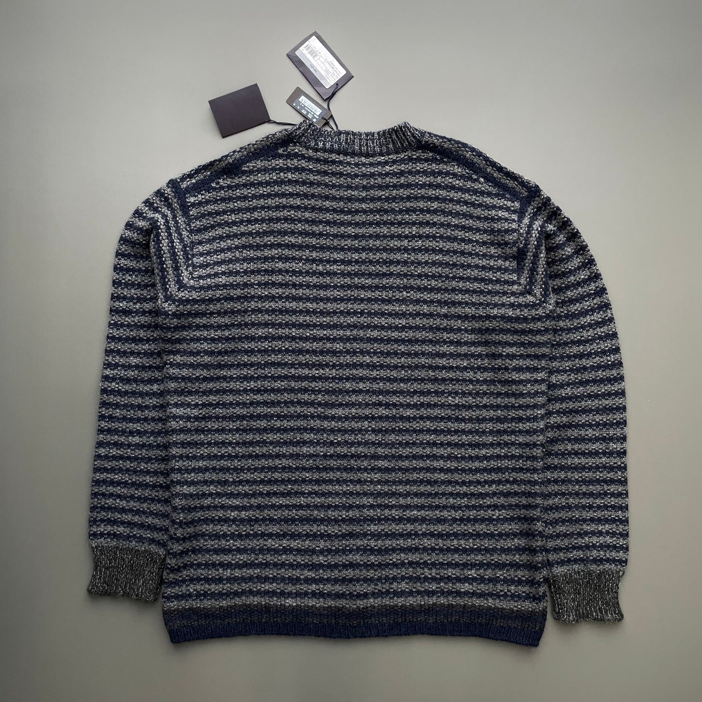 Prada Navy & Grey 2014 Alpaca Wool Chunky Knit Striped Jumper