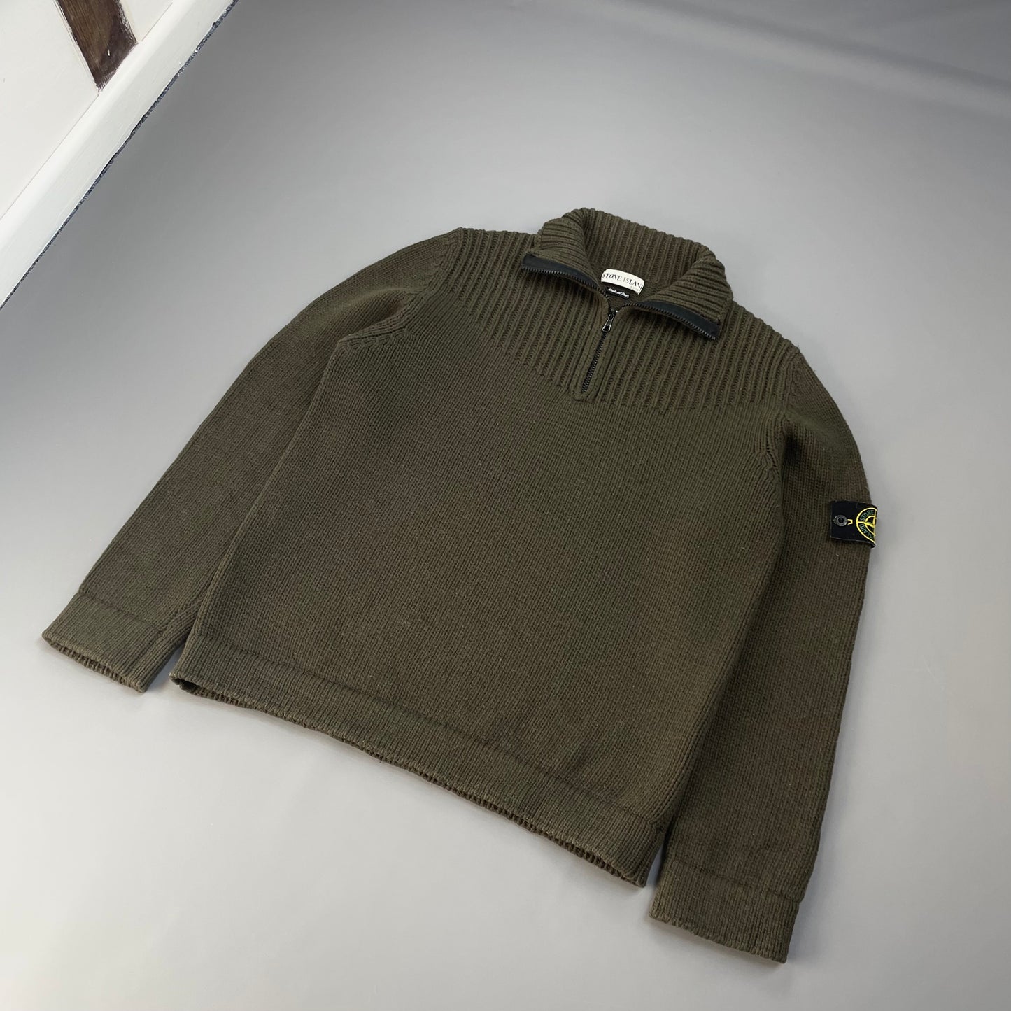Stone Island Khaki 00s Wool Knit Half-Zip Jumper