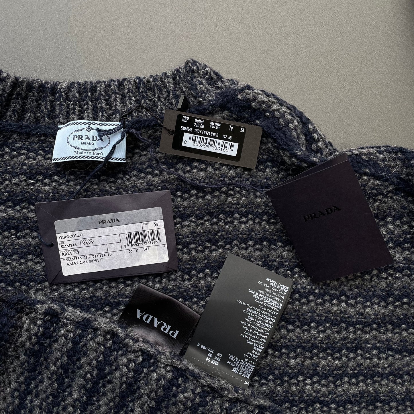 Prada Navy & Grey 2014 Alpaca Wool Chunky Knit Striped Jumper