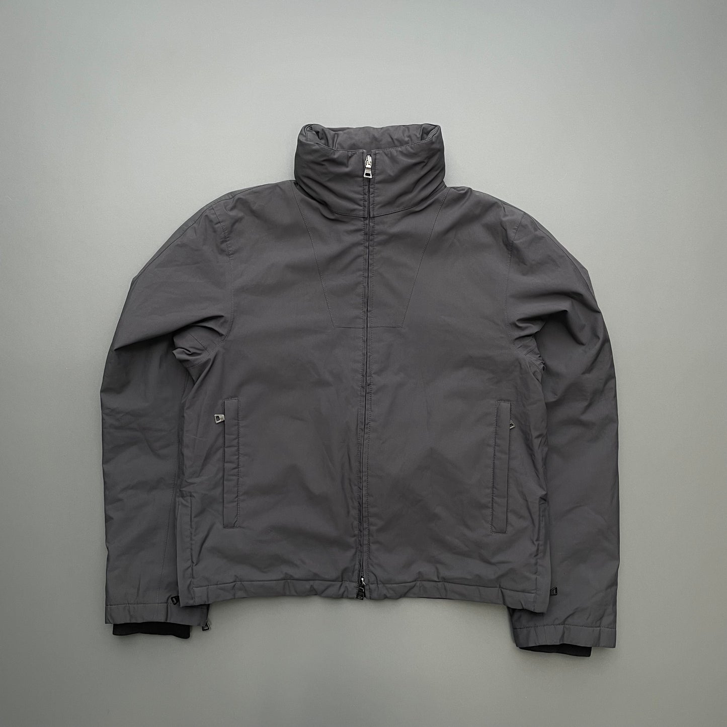 Prada Sport Grey 00s Goretex Wool-Trim Concealed Hood Technical Ski Jacket