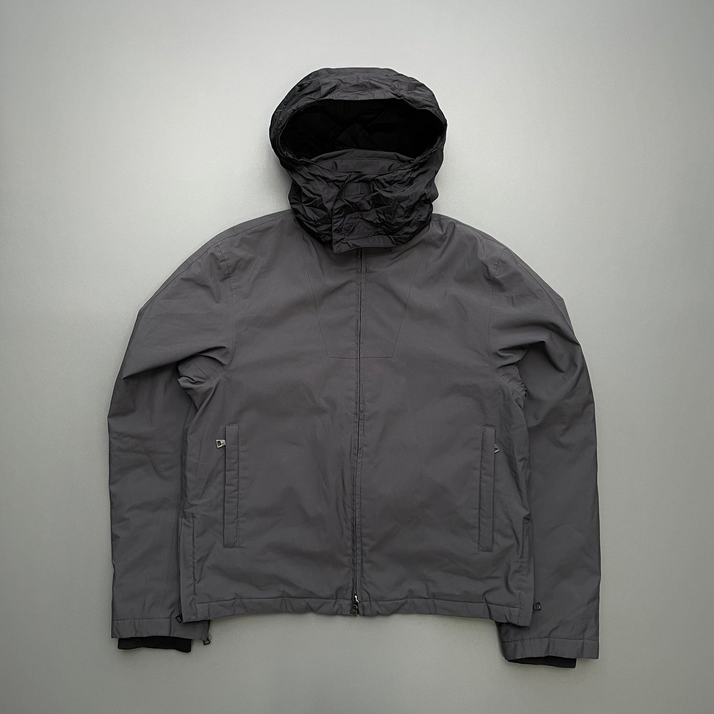 Prada Sport Grey 00s Goretex Wool-Trim Concealed Hood Technical Ski Jacket