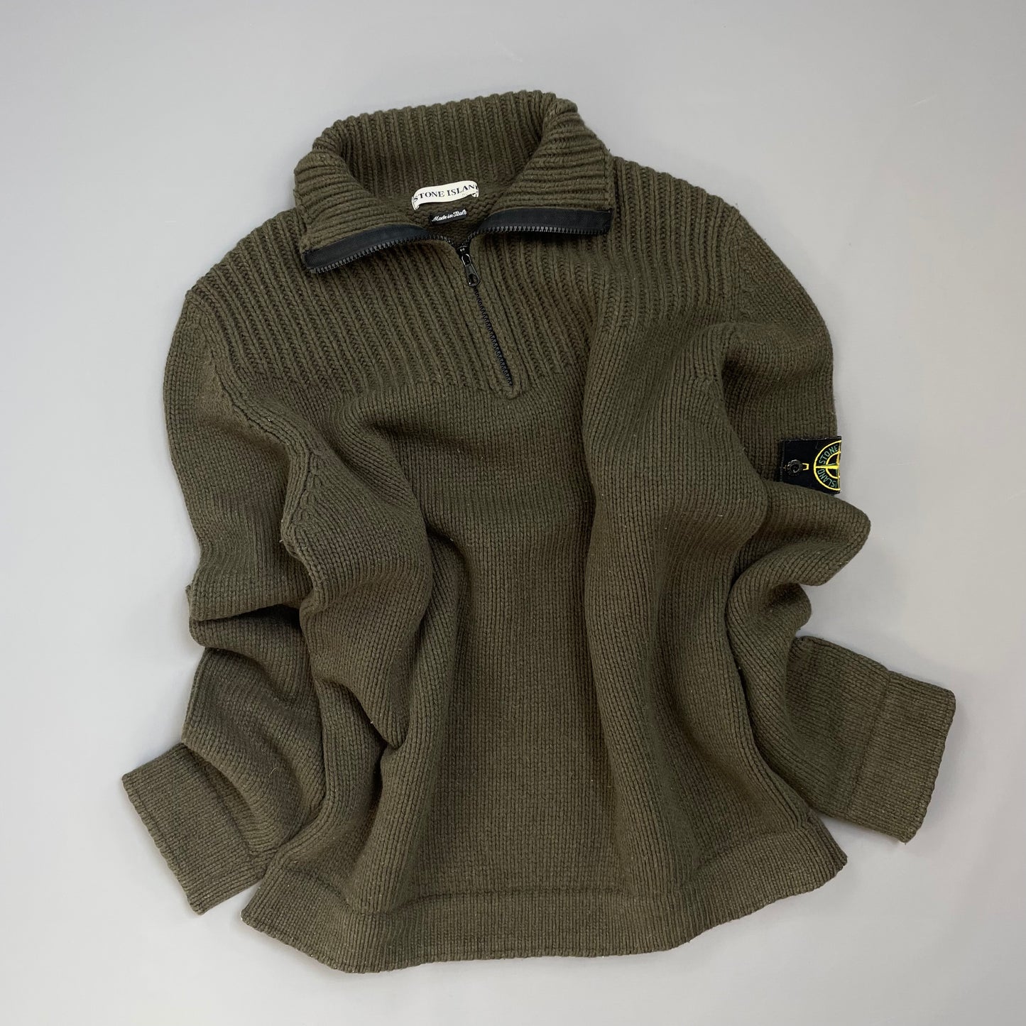 Stone Island Khaki 00s Wool Knit Half-Zip Jumper