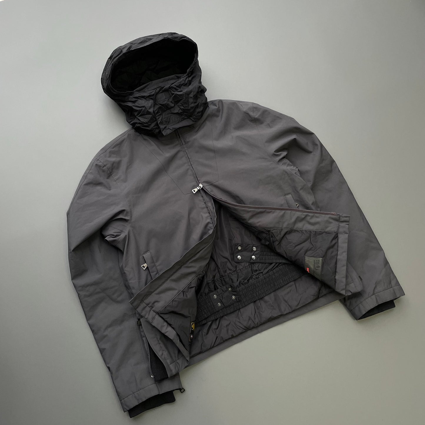 Prada Sport Grey 00s Goretex Wool-Trim Concealed Hood Technical Ski Jacket