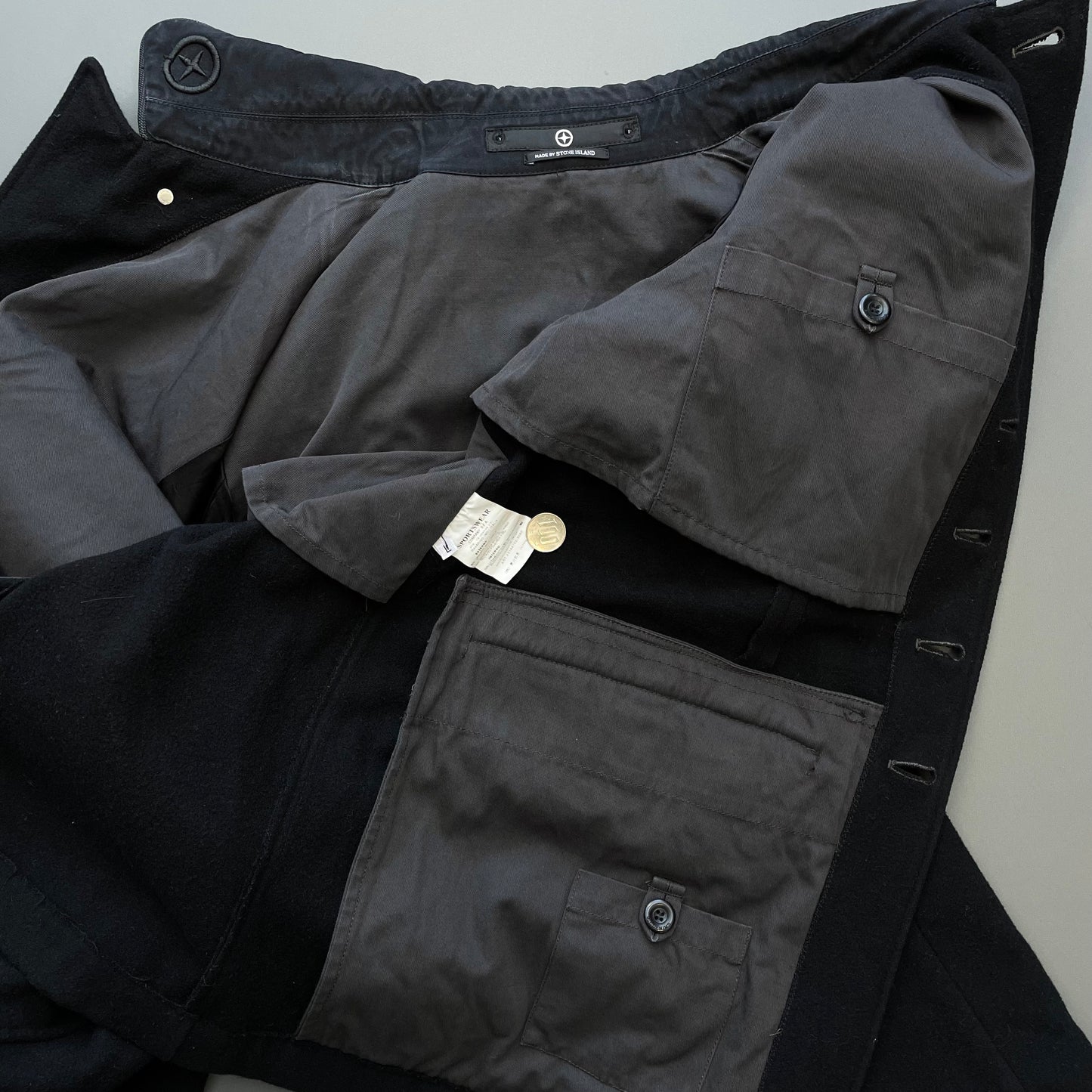 Stone Island Denims Black AW06 Wool Military Overcoat